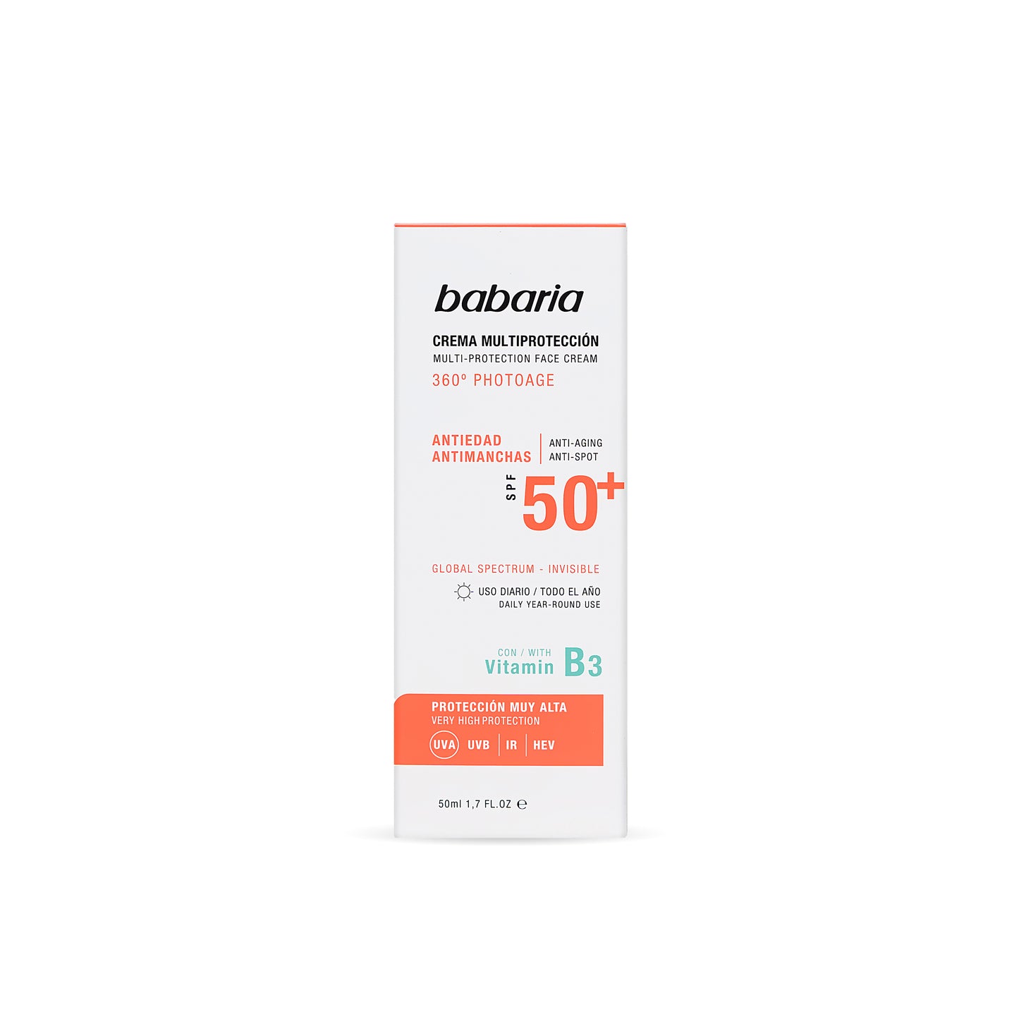 CREMA FACIAL MULTIPROTECTORA 360° SPF50 SIN COLOR
