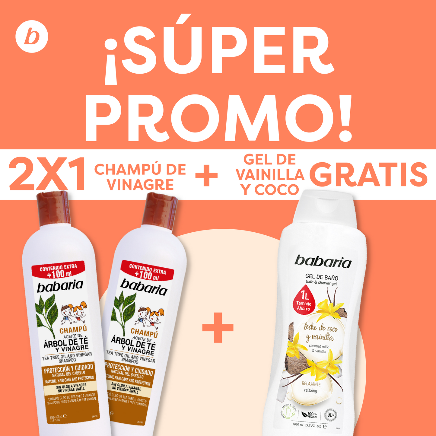 2X1 Champú Vinagre + Gel de baño Coco Y Vainilla GRATIS